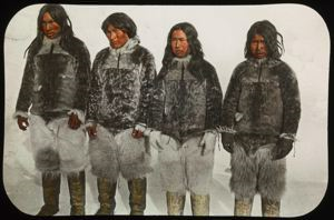 Image: Four Eskimos [Inughuit] at the Pole, Seegloo, Ootah [Odaq], Egingwah, and Ooqueeah [Higdluk, Ûtâk, Íggiánguak’, and Úkujâk]